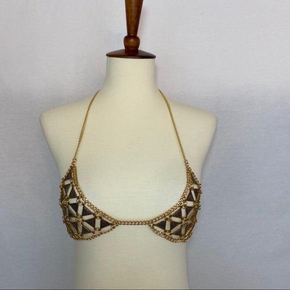 Sexy Antiqued Metal Triangular Hollowed Out Bra Harness - Picture 9 of 15
